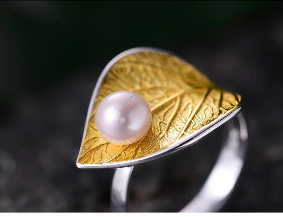 Lotus Fun Rea Pearl Handmade Designer Fine Jewelry Creative Open Ring