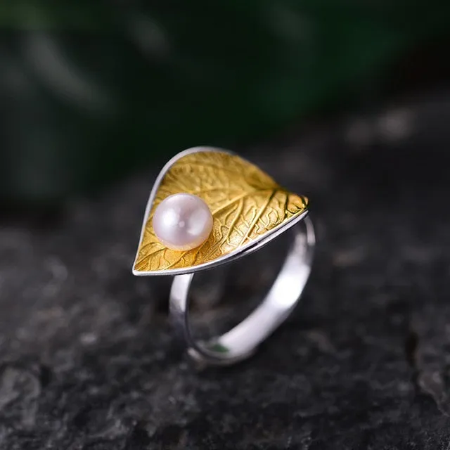 Lotus Fun Rea Pearl Handmade Designer Fine Jewelry Creative Open Ring