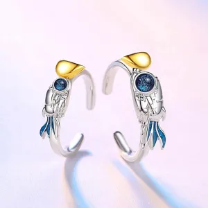 Magnetic Hearts Connecting Spaceman Couple Rings Set