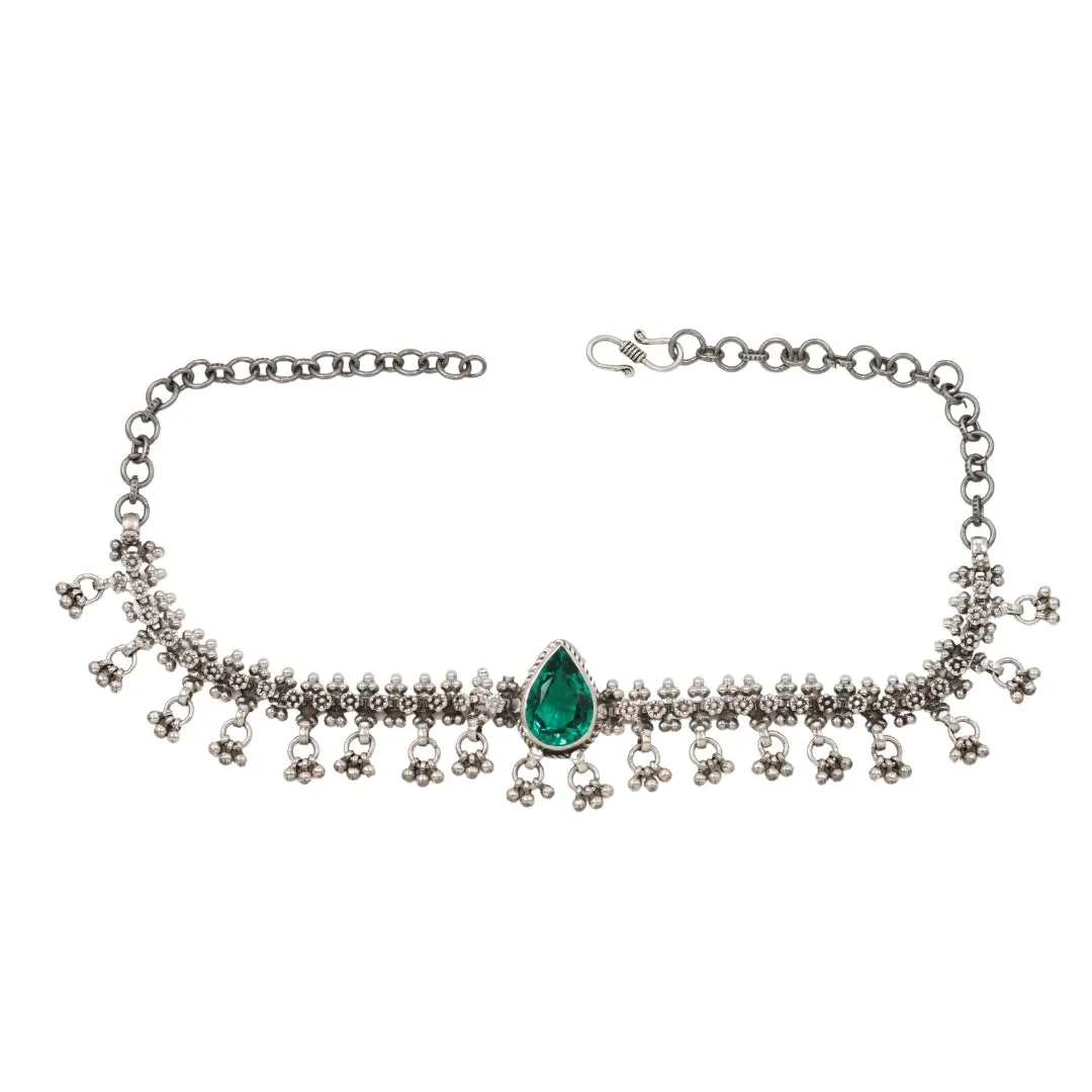 Majestic Glow: Elegant Silver and Emerald Design by Sangeeta Boochra