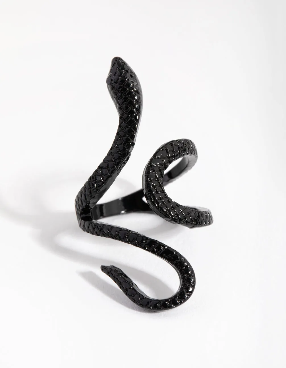 Matte Black Etched Swirl Snake Ring