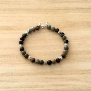 Mens Artisitc Stone and Silver Beaded Bracelet