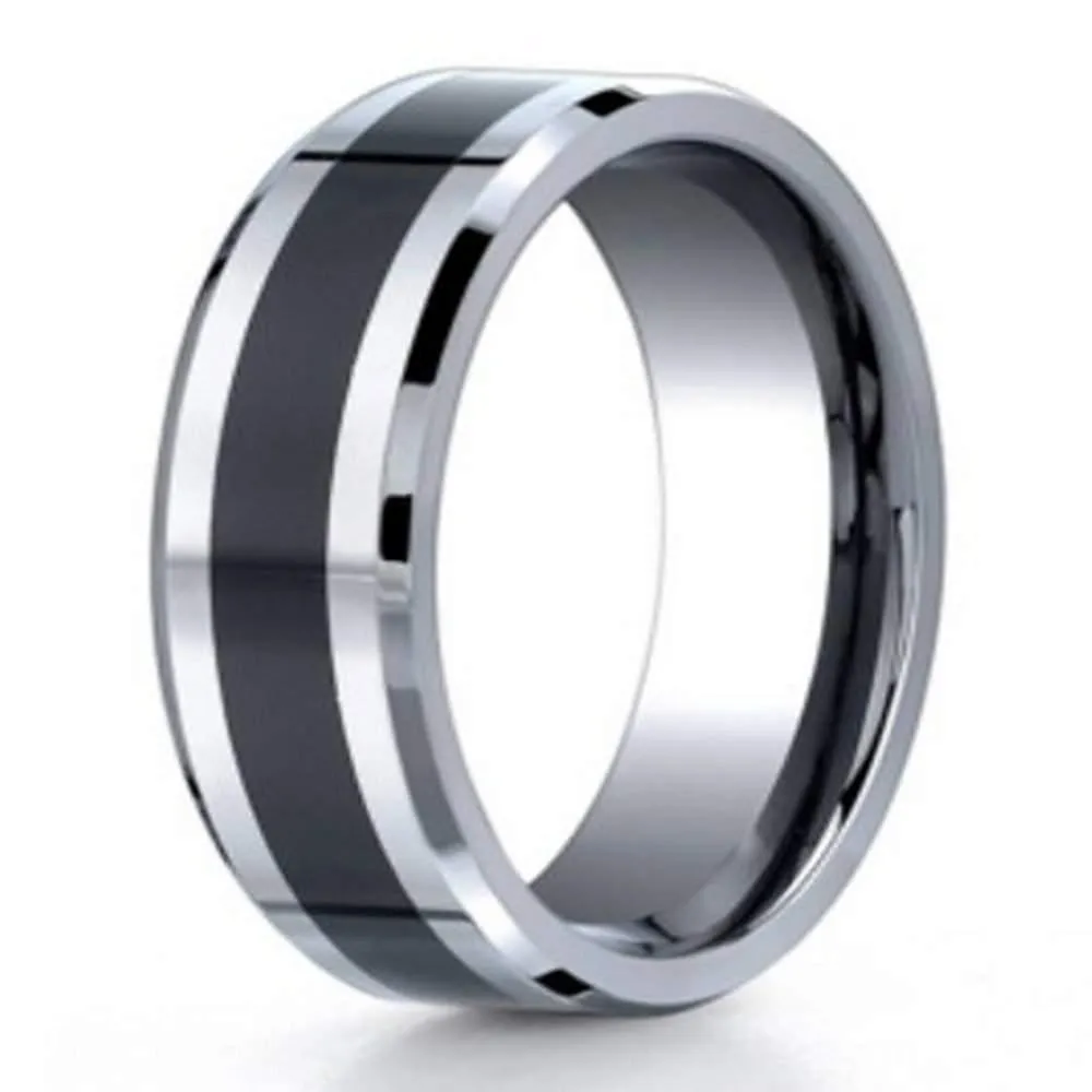 Men's Cobalt Chrome Wedding Band With Black Ceramic Inlay, 7mm