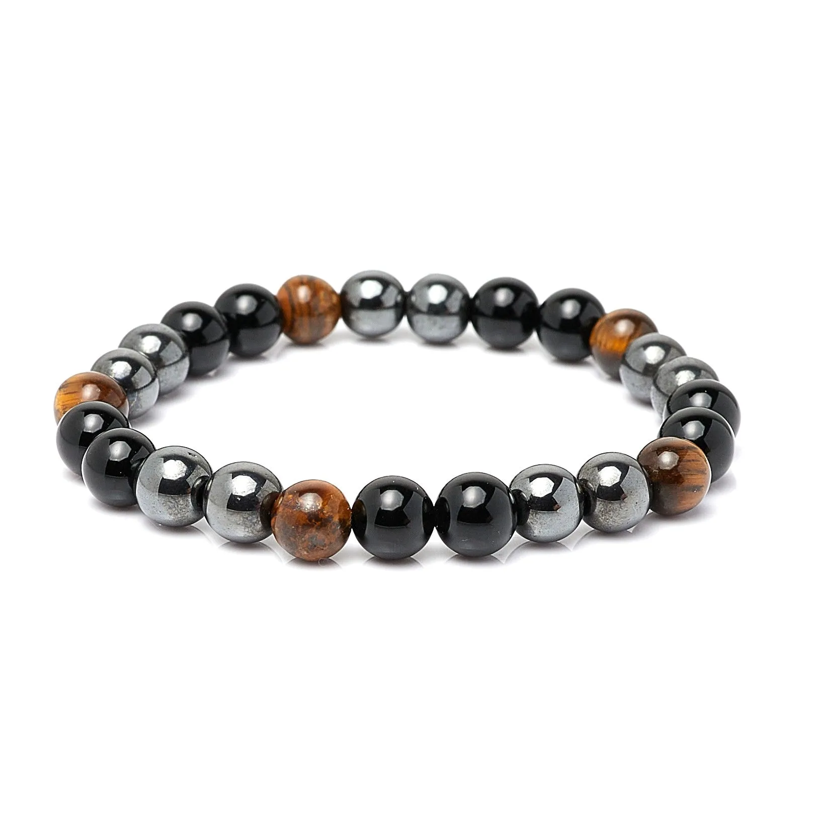 Men's Gemstone Beaded Stretchy Bracelet |  Handmade 8mm Natural Tiger Eye's/ Black Agate/Hematite Stretchy Gemstone Bracelet