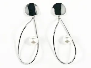 Modern Geometric Style With Pearl Dangle Steel Earrings