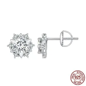 Moissanite Snowflake Stud Earrings (0.5 Carat, 925 Sterling Silver)