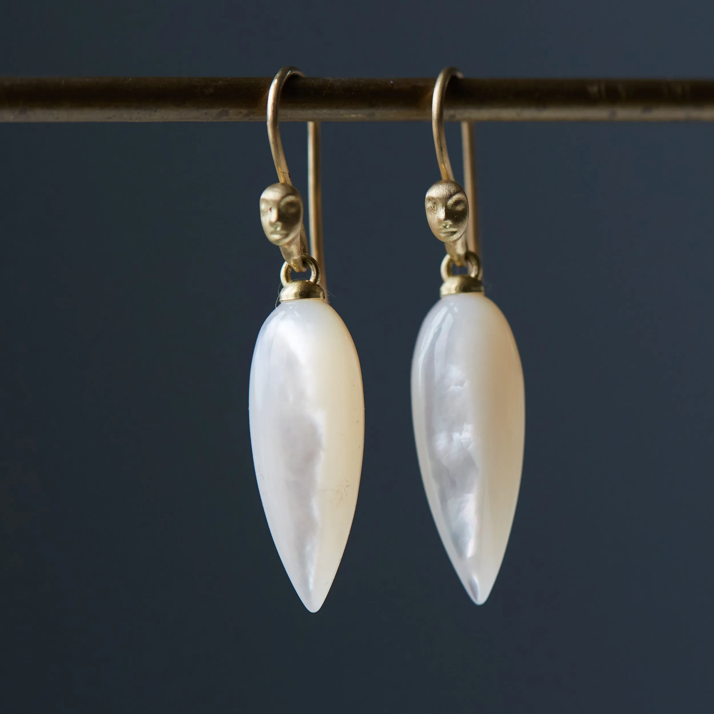 Mother of Pearl Figurehead Cameo Earrings