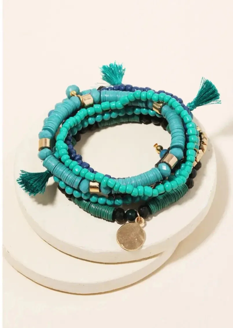 Multi-stand Beaded Bracelet with Tassels