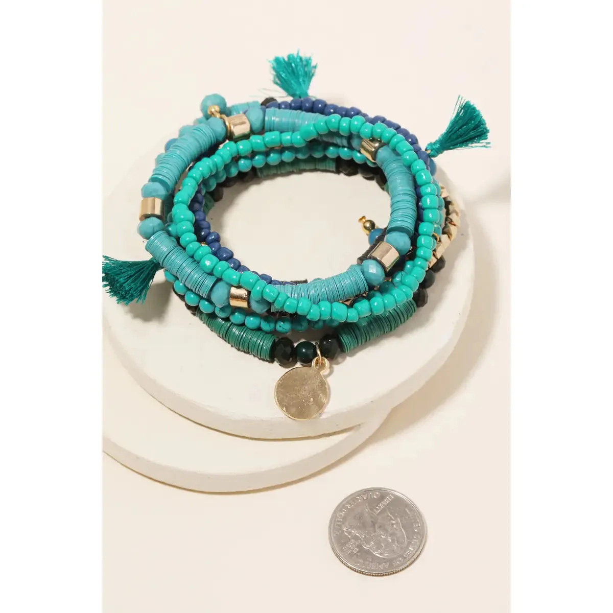 Multi-stand Beaded Bracelet with Tassels