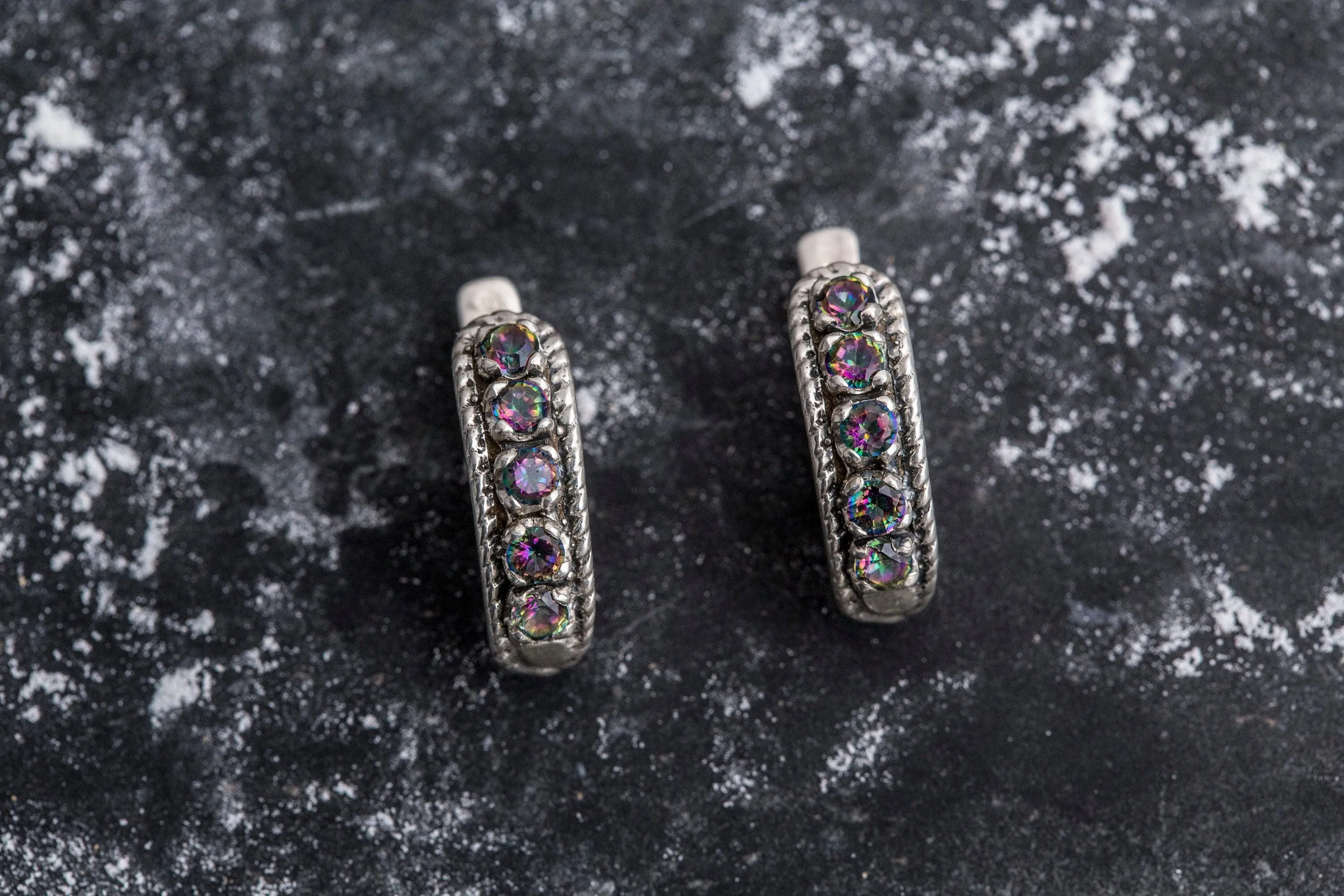 Mystic Topaz Earrings - Purple Bar Earrings - Vintage Vertical Earrings