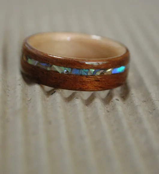 Original Design Wood Ring Engagement Ring Handmade Walnut Abalone Shell Gift Custom Made Wooden