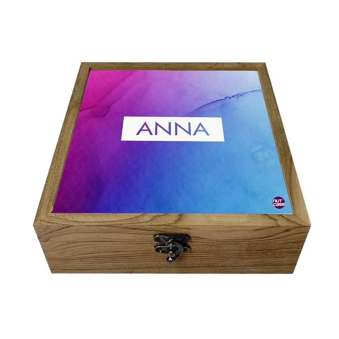 Personalized Wooden Jewellery Box - Dark Blue Purple Ink Watercolor