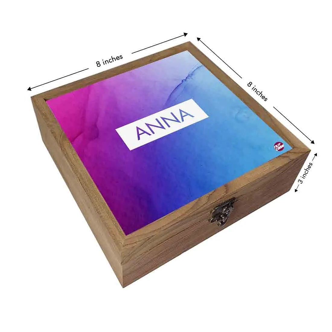 Personalized Wooden Jewellery Box - Dark Blue Purple Ink Watercolor