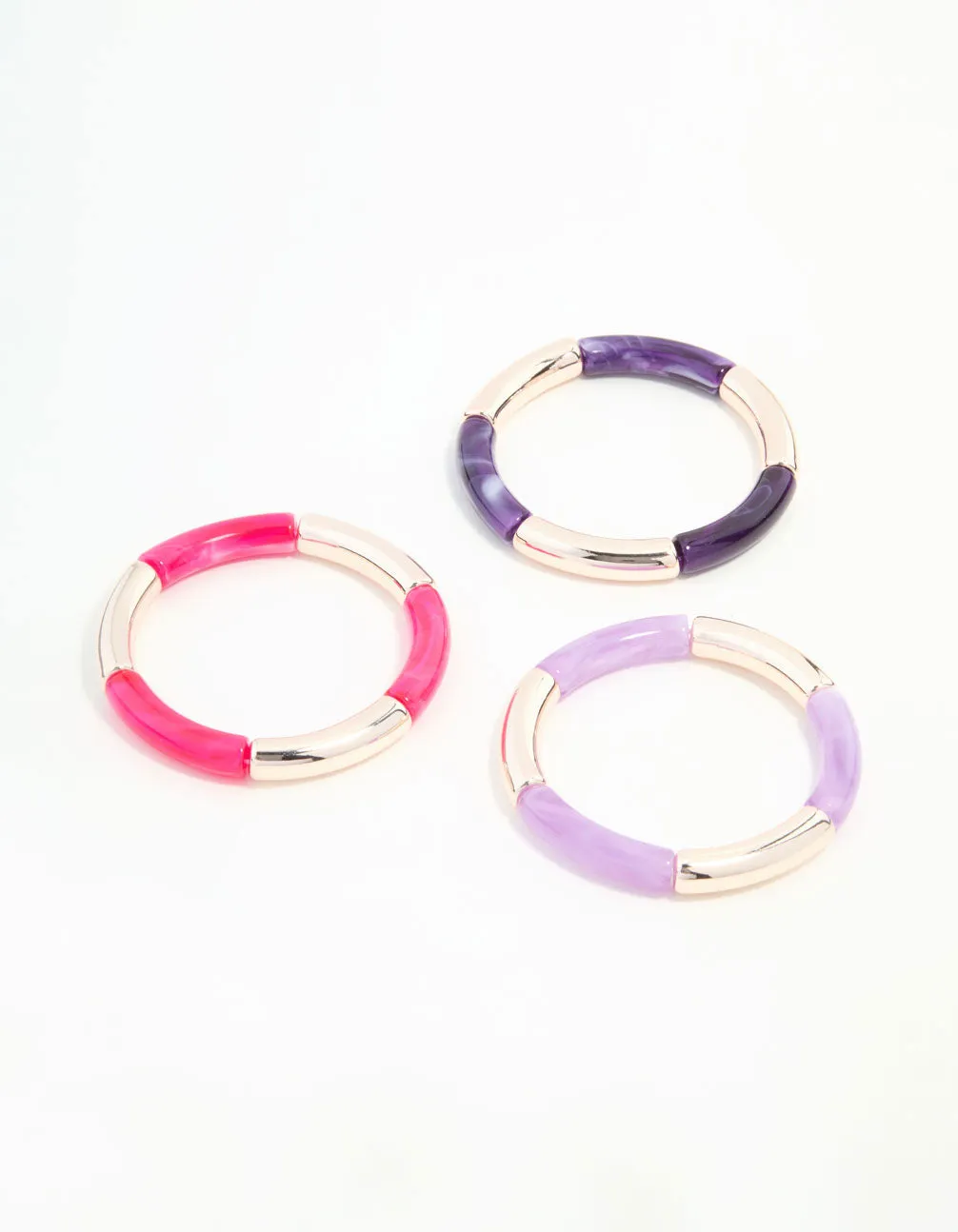 Pink & Purple Rose Gold Stretch Bracelets 3-Pack