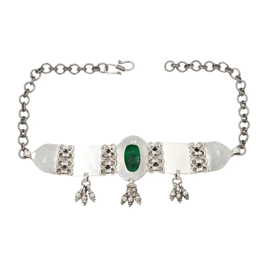 Radiant Duo: Sangeeta Boochra Silver and Emerald Necklace Set