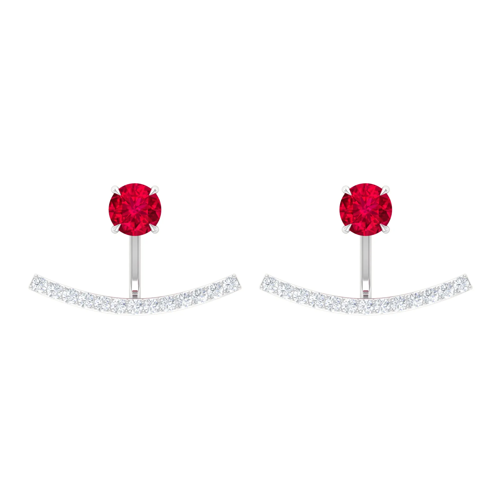 Real Ruby Front Back Earrings with Diamond