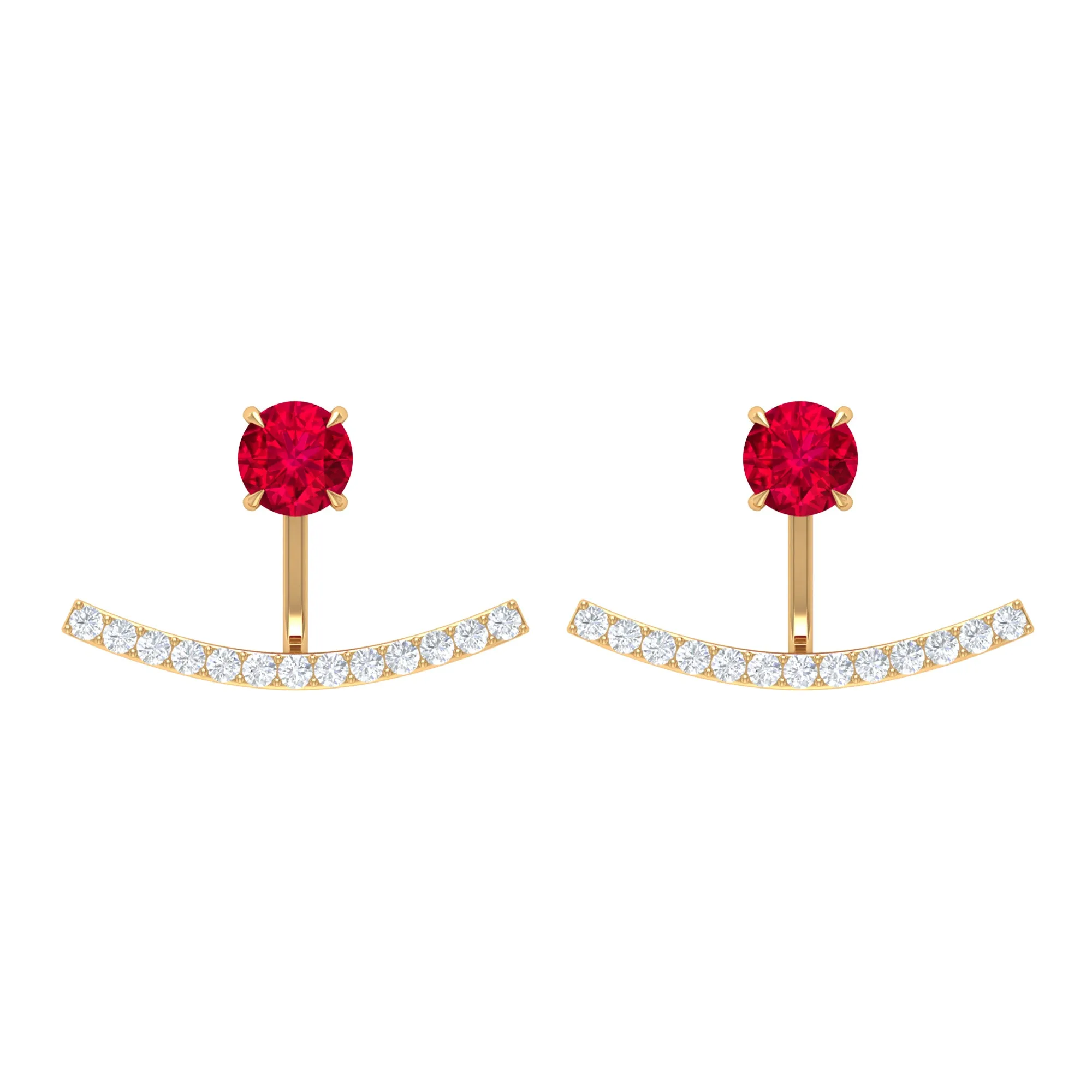 Real Ruby Front Back Earrings with Diamond