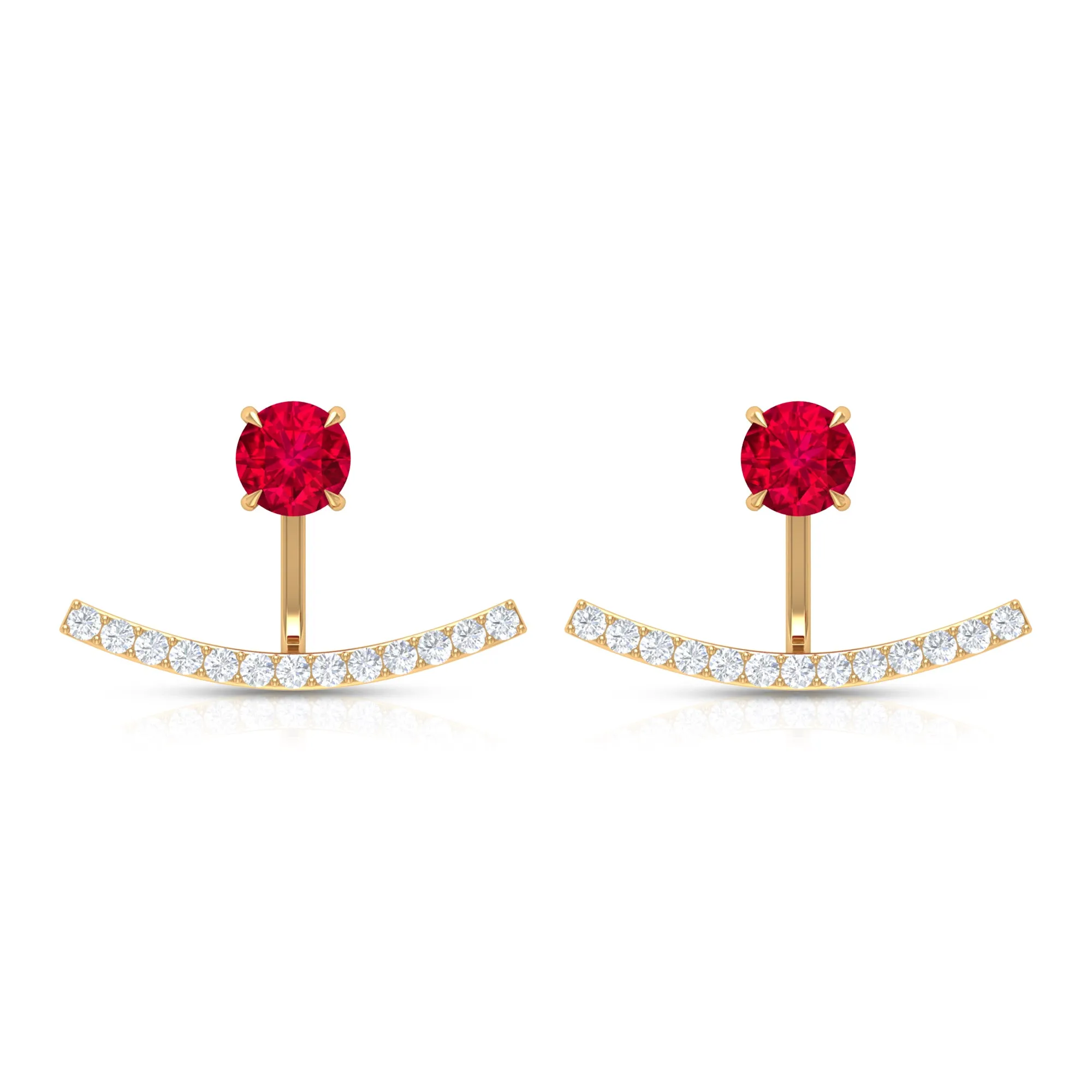 Real Ruby Front Back Earrings with Diamond