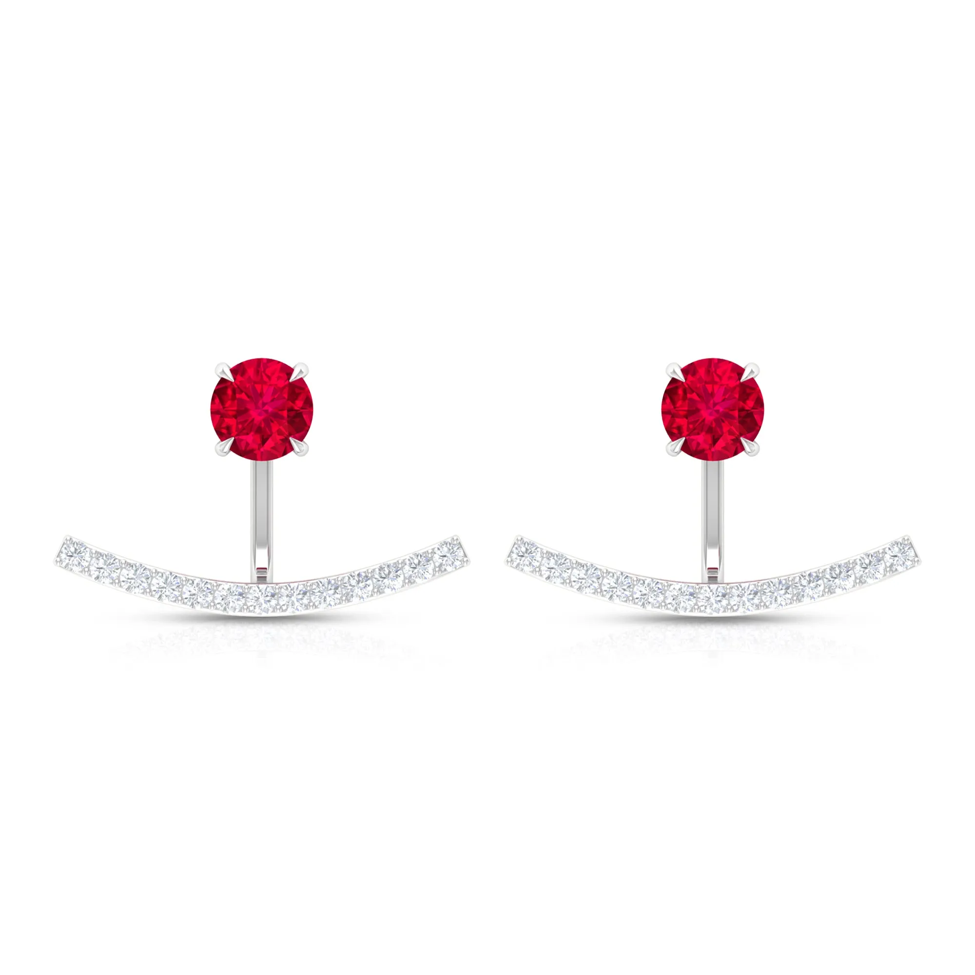 Real Ruby Front Back Earrings with Diamond