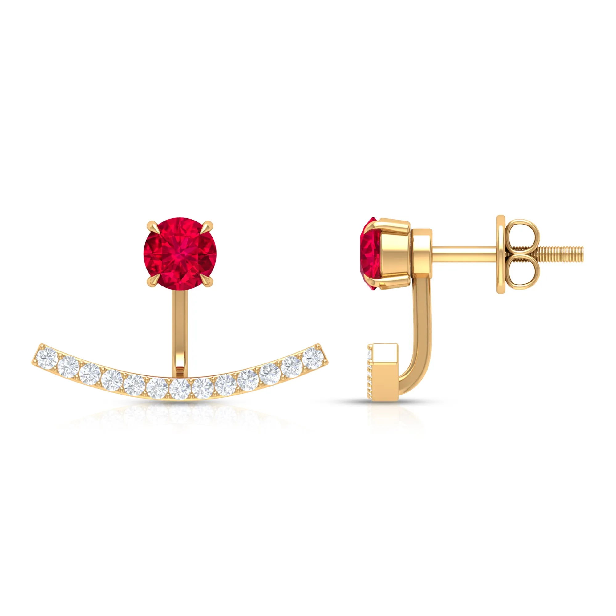 Real Ruby Front Back Earrings with Diamond