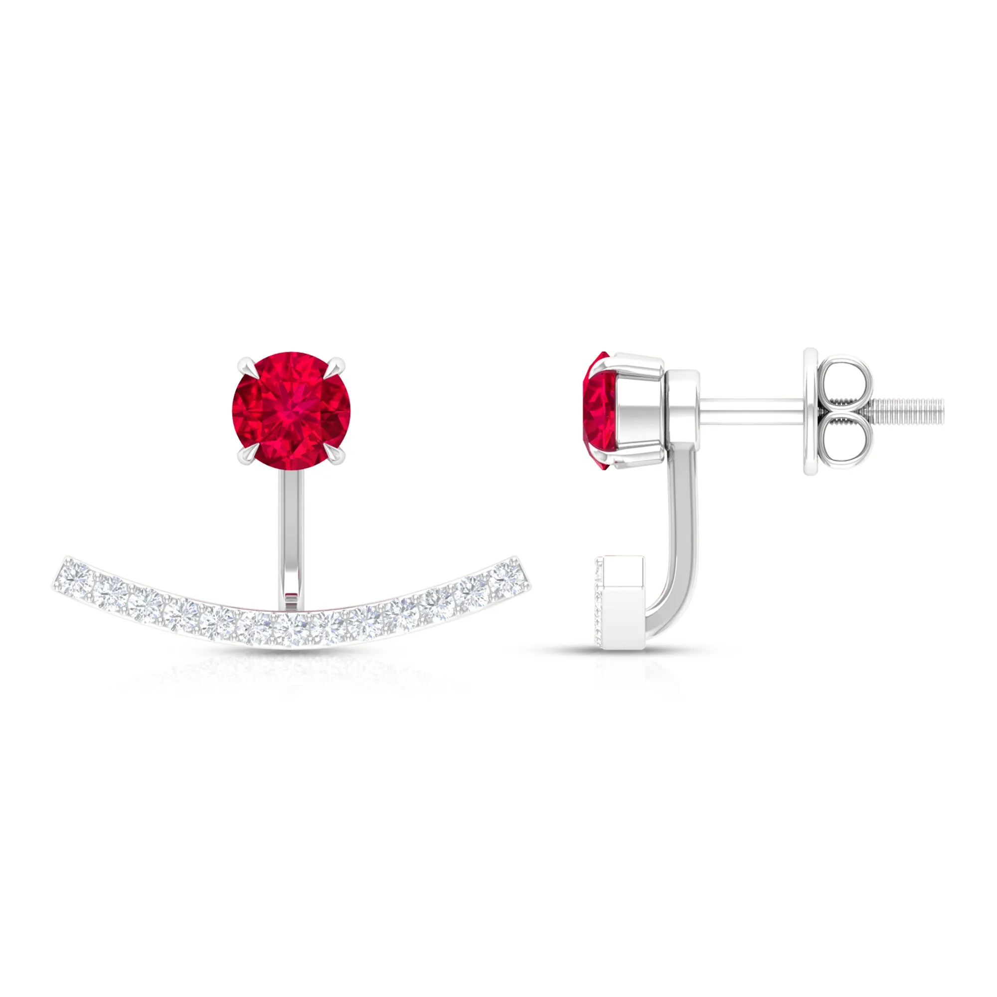 Real Ruby Front Back Earrings with Diamond