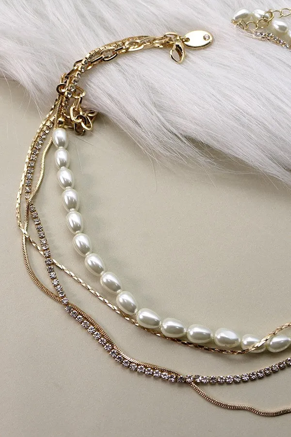 Rhinestone Pearl Necklace