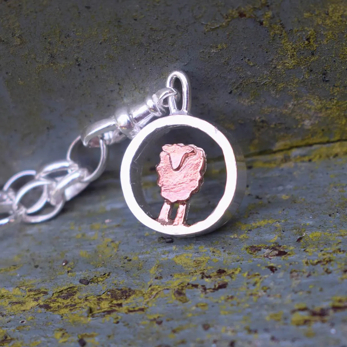 Rose gold and silver circle sheep charm