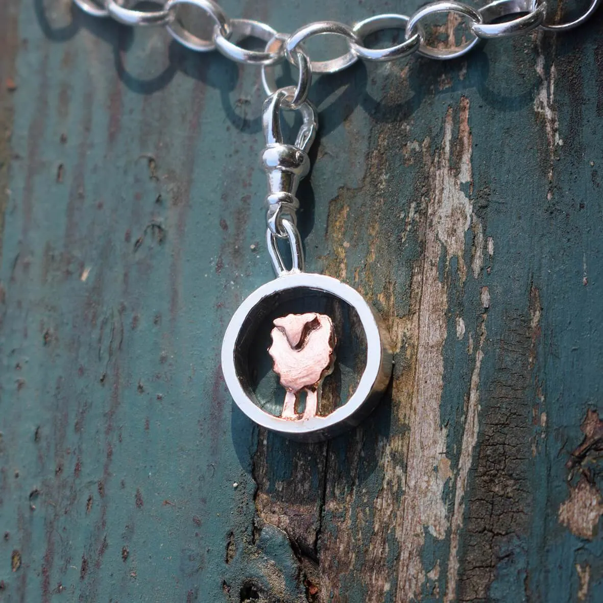 Rose gold and silver circle sheep charm