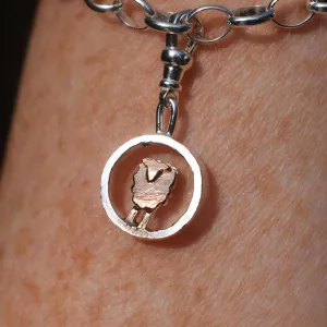 Rose gold and silver circle sheep charm