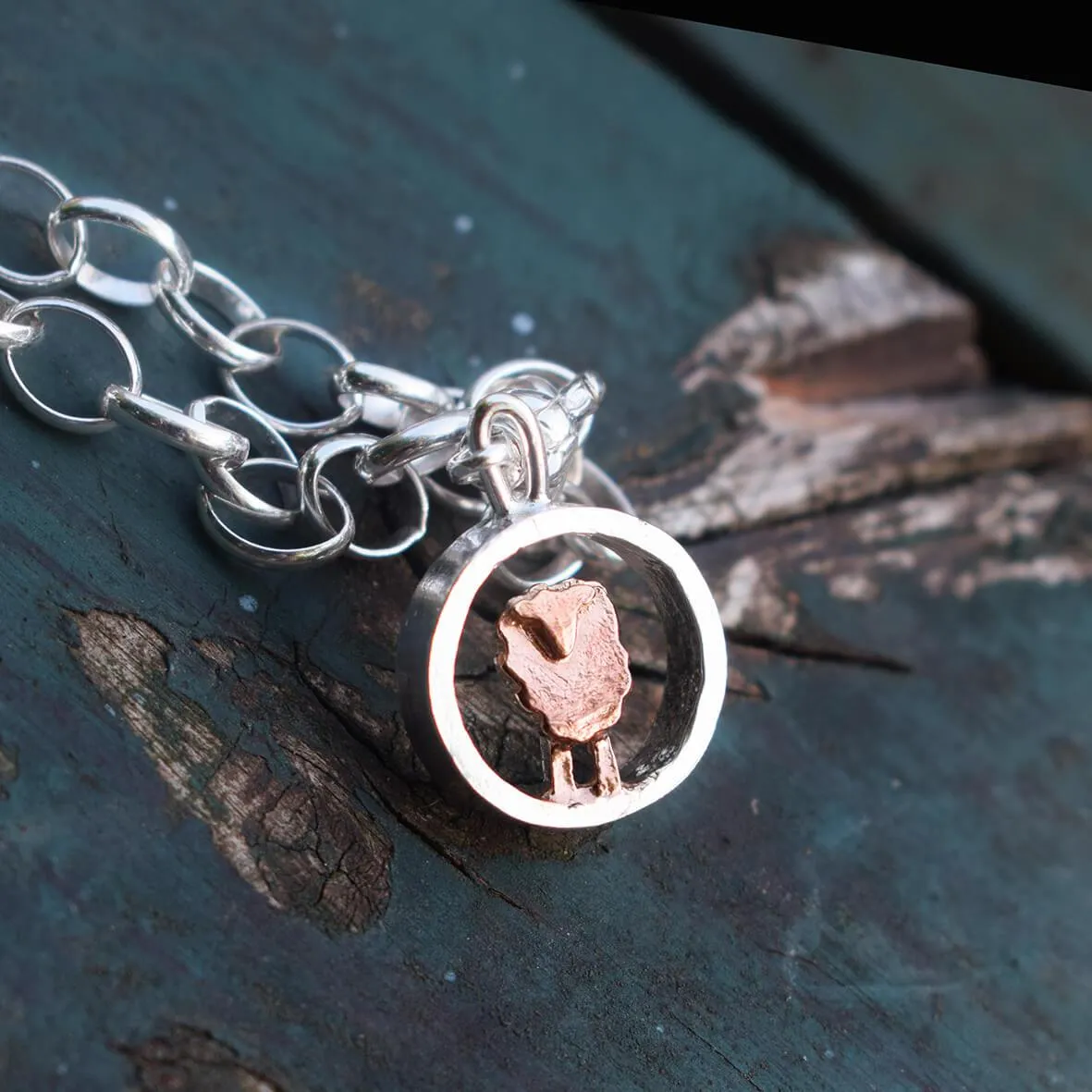 Rose gold and silver circle sheep charm