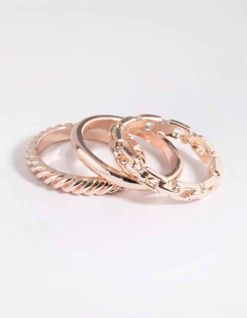 Rose Gold Chain Link Ring Stack Pack