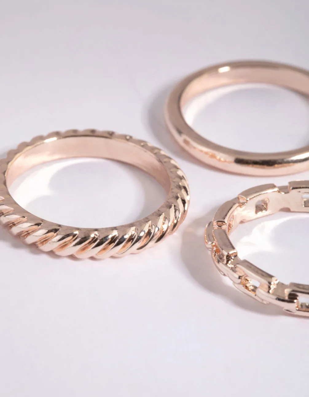 Rose Gold Chain Link Ring Stack Pack