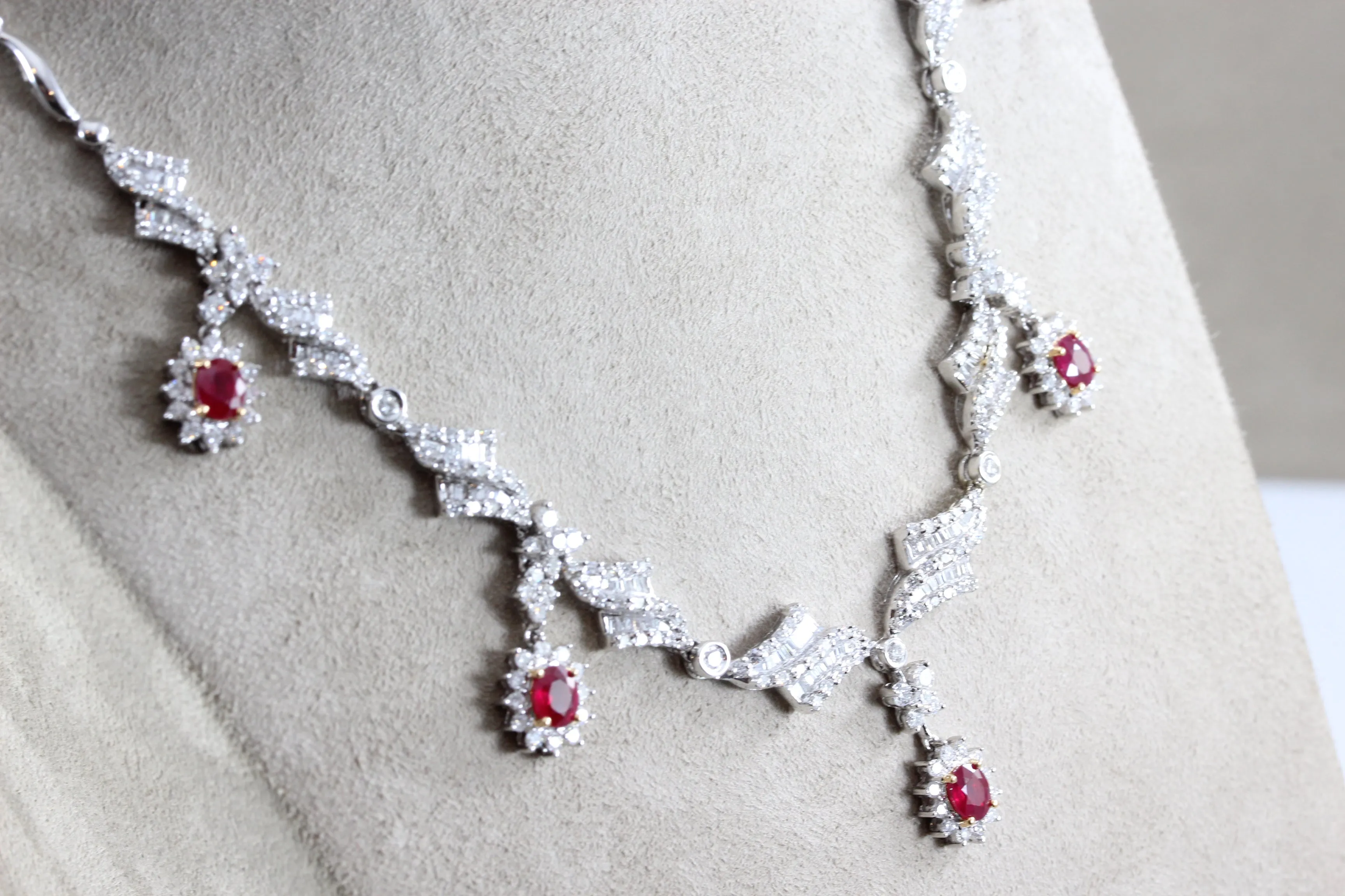 Ruby Diamond Gold Evening Drop Necklace