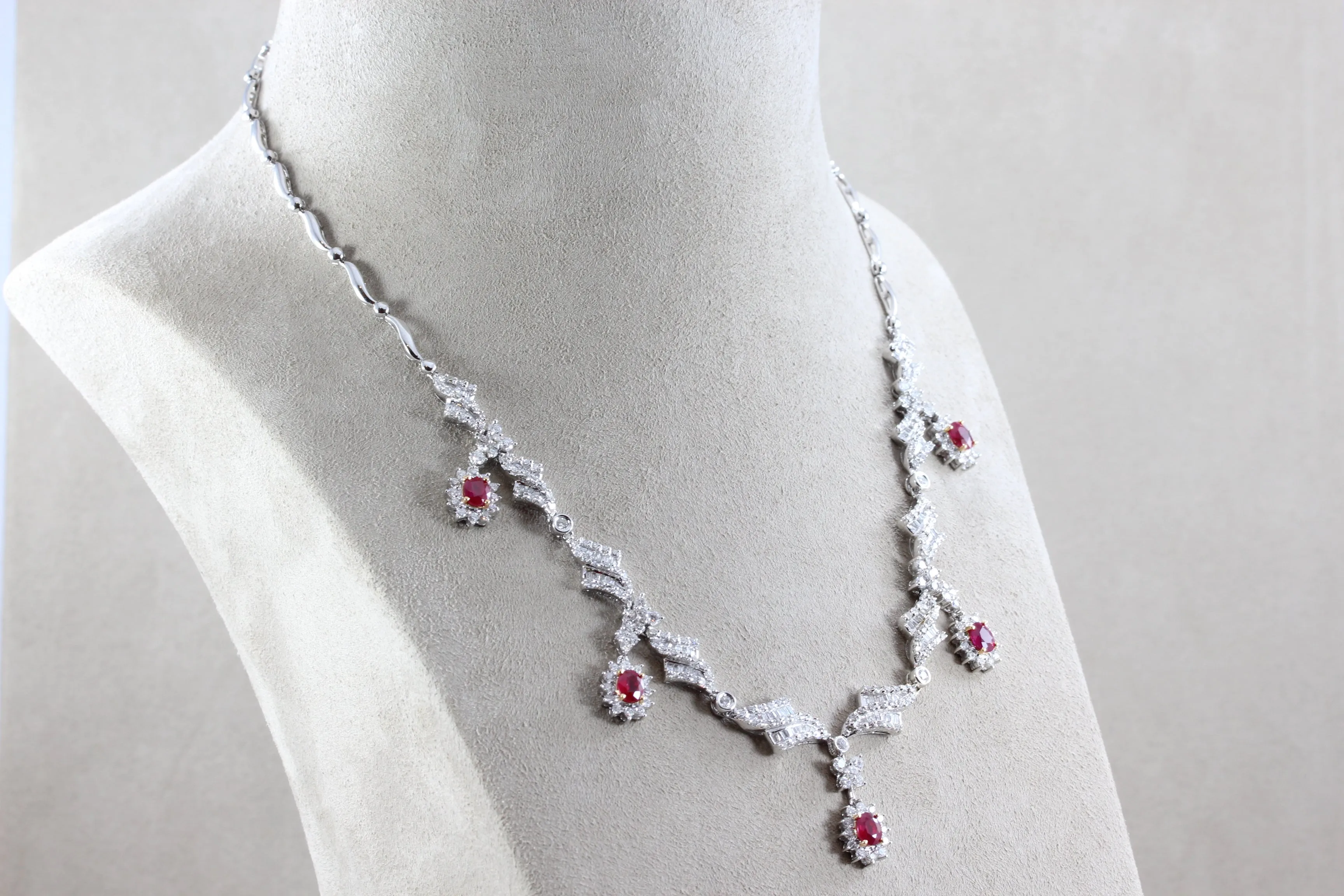 Ruby Diamond Gold Evening Drop Necklace