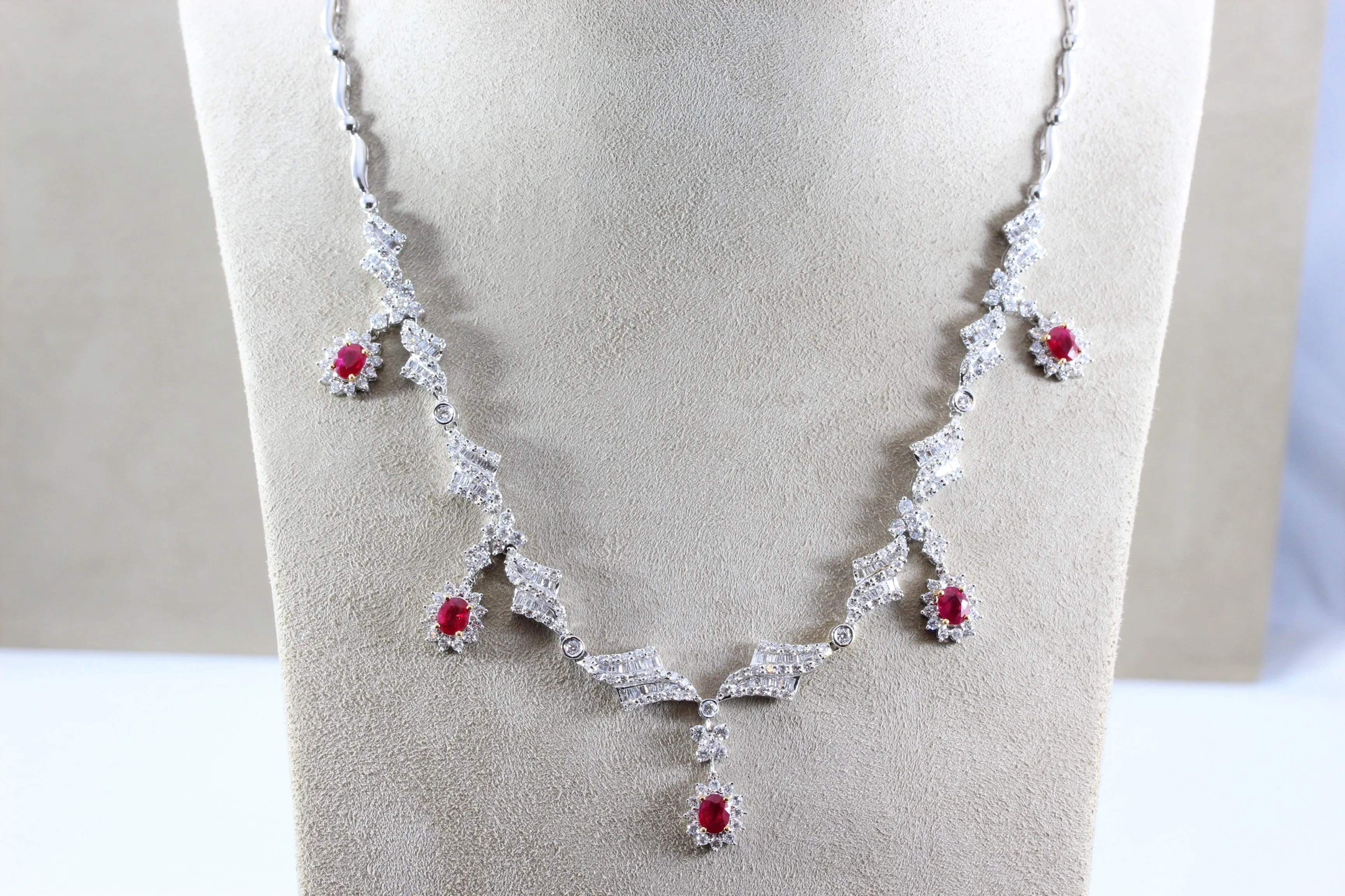 Ruby Diamond Gold Evening Drop Necklace