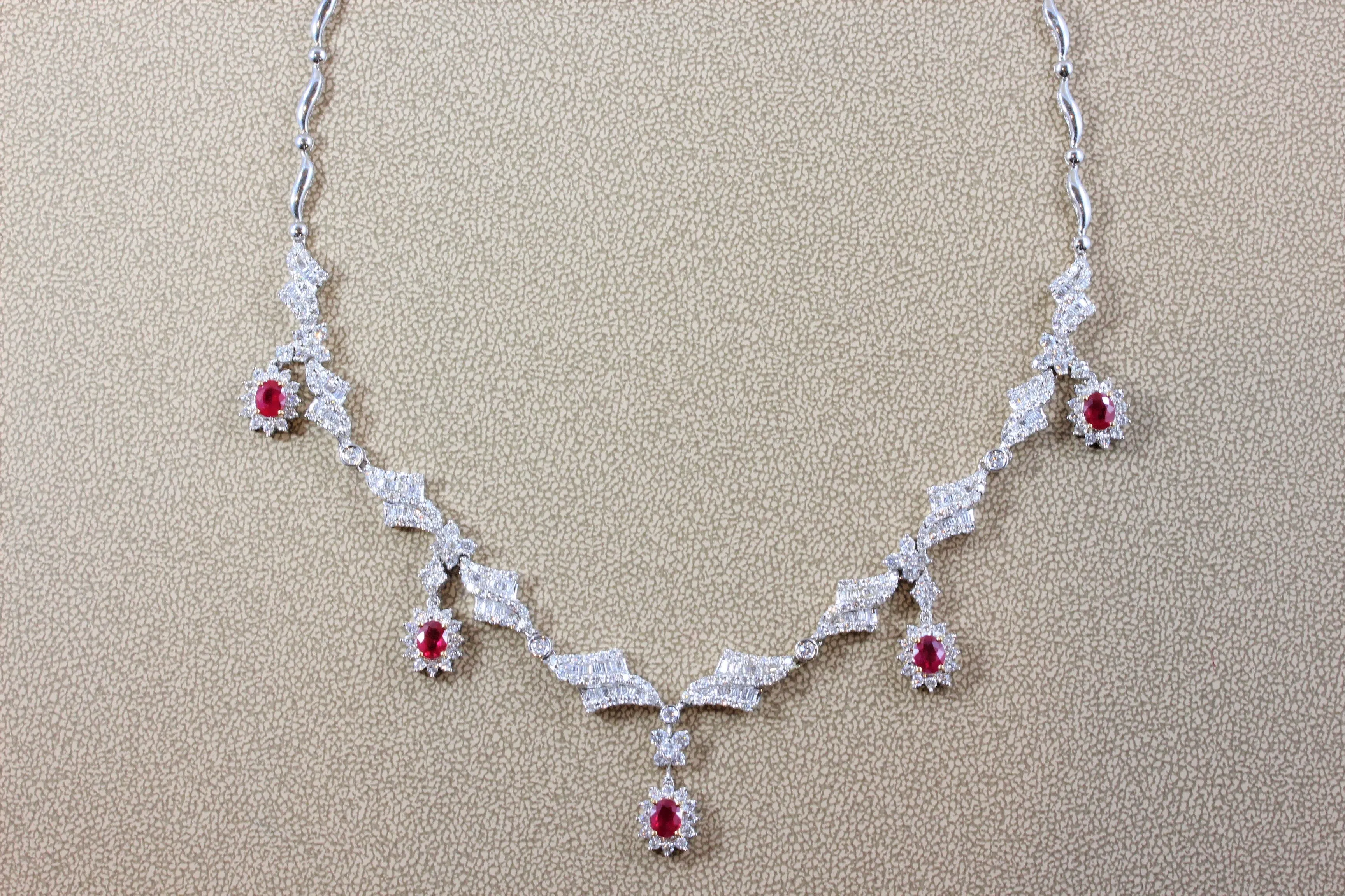 Ruby Diamond Gold Evening Drop Necklace