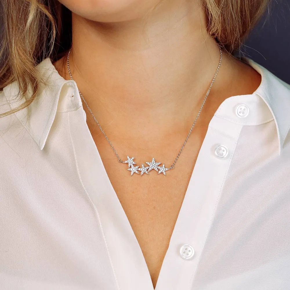 Silver & Pavé Star Cluster Necklace