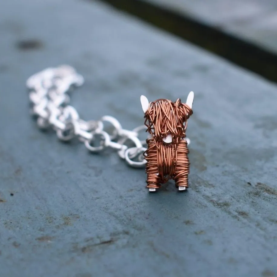 Silver and copper Highland Cow charm