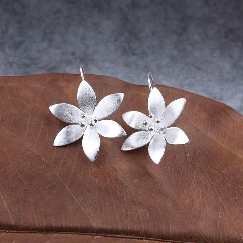 Silver Lotus Earrings, Orchid Earrings, Flower Earrings, Dangle Earrings, Sterling Silver, Gifts for her, Elegant