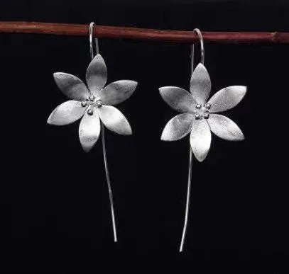 Silver Lotus Earrings, Orchid Earrings, Flower Earrings, Dangle Earrings, Sterling Silver, Gifts for her, Elegant