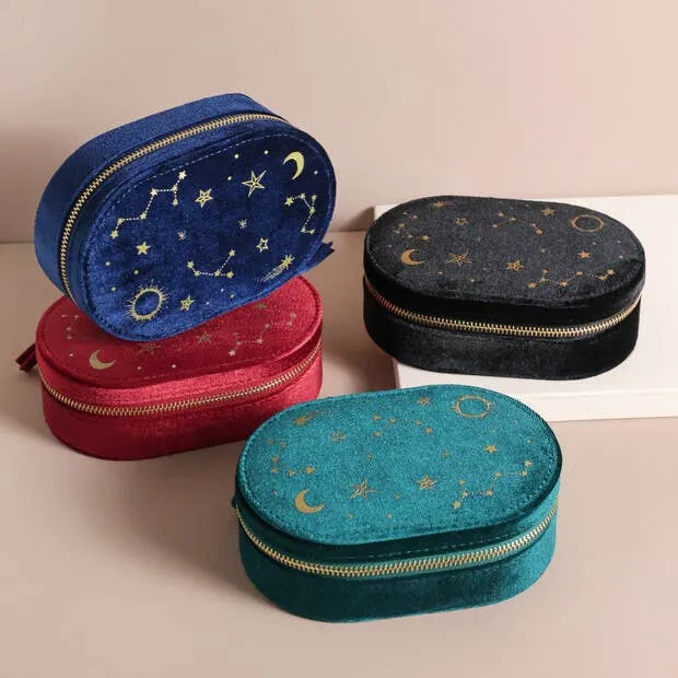 Starry Night Printed Velvet Oval Jewellery Case in Black