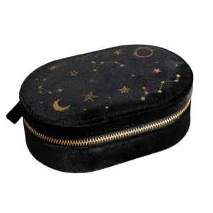 Starry Night Printed Velvet Oval Jewellery Case in Black