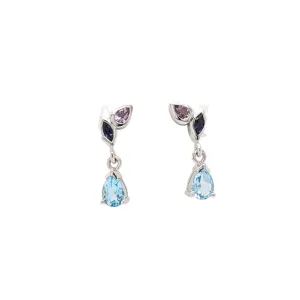 Sterling Silver Multi-Gem Bezel Set Earrings