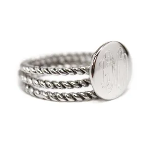 Sterling Silver Rope Trim Monogram Stacking Ring