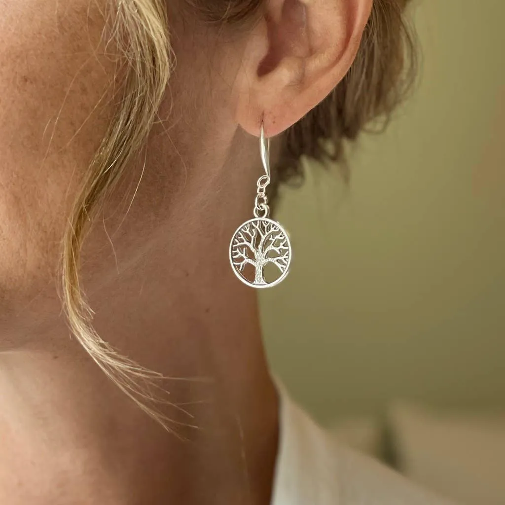 Tree of Life Charm Earrings in Silver Plate