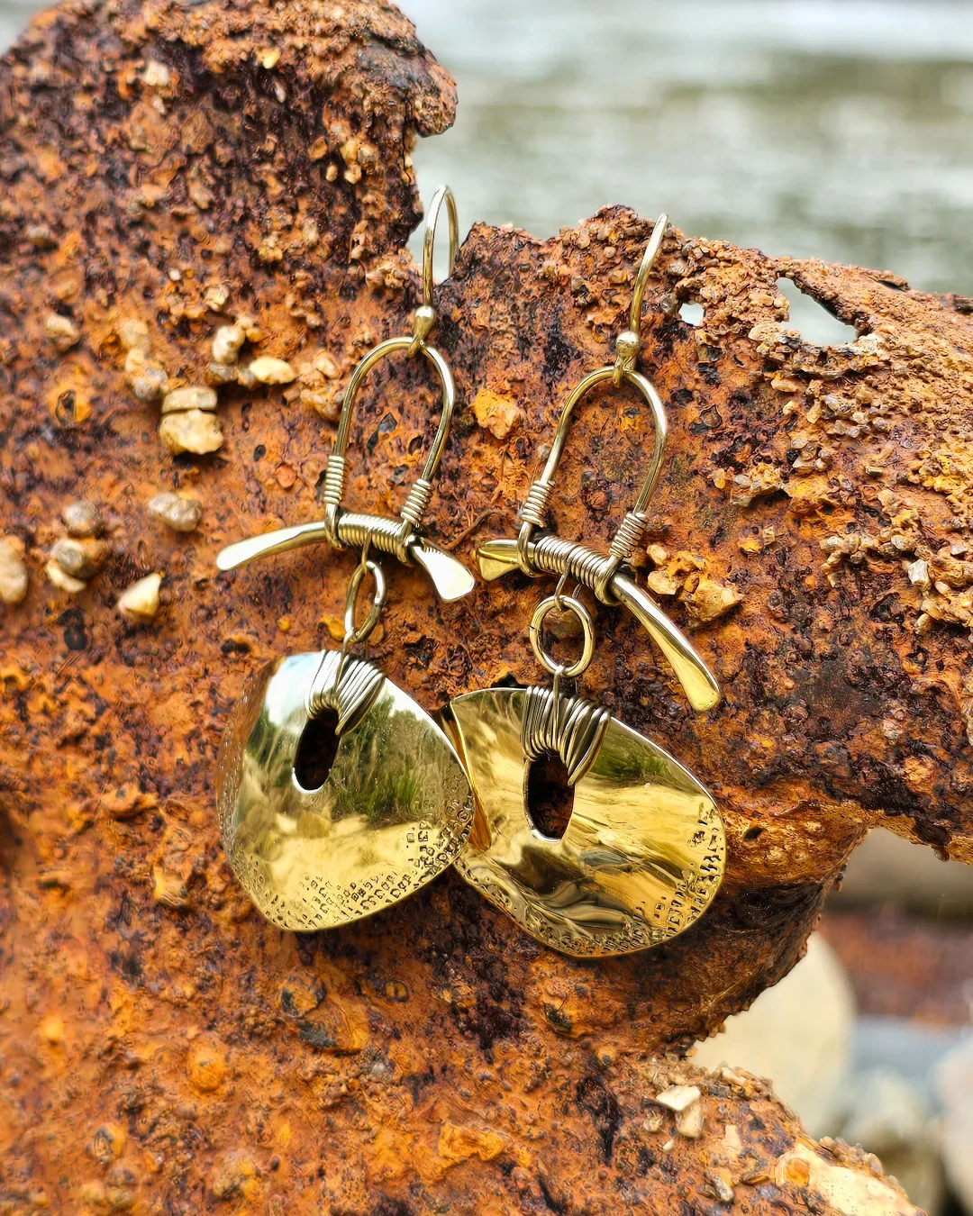 Tribal Shield Brass Earrings