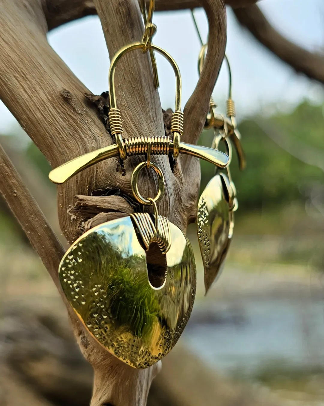 Tribal Shield Brass Earrings