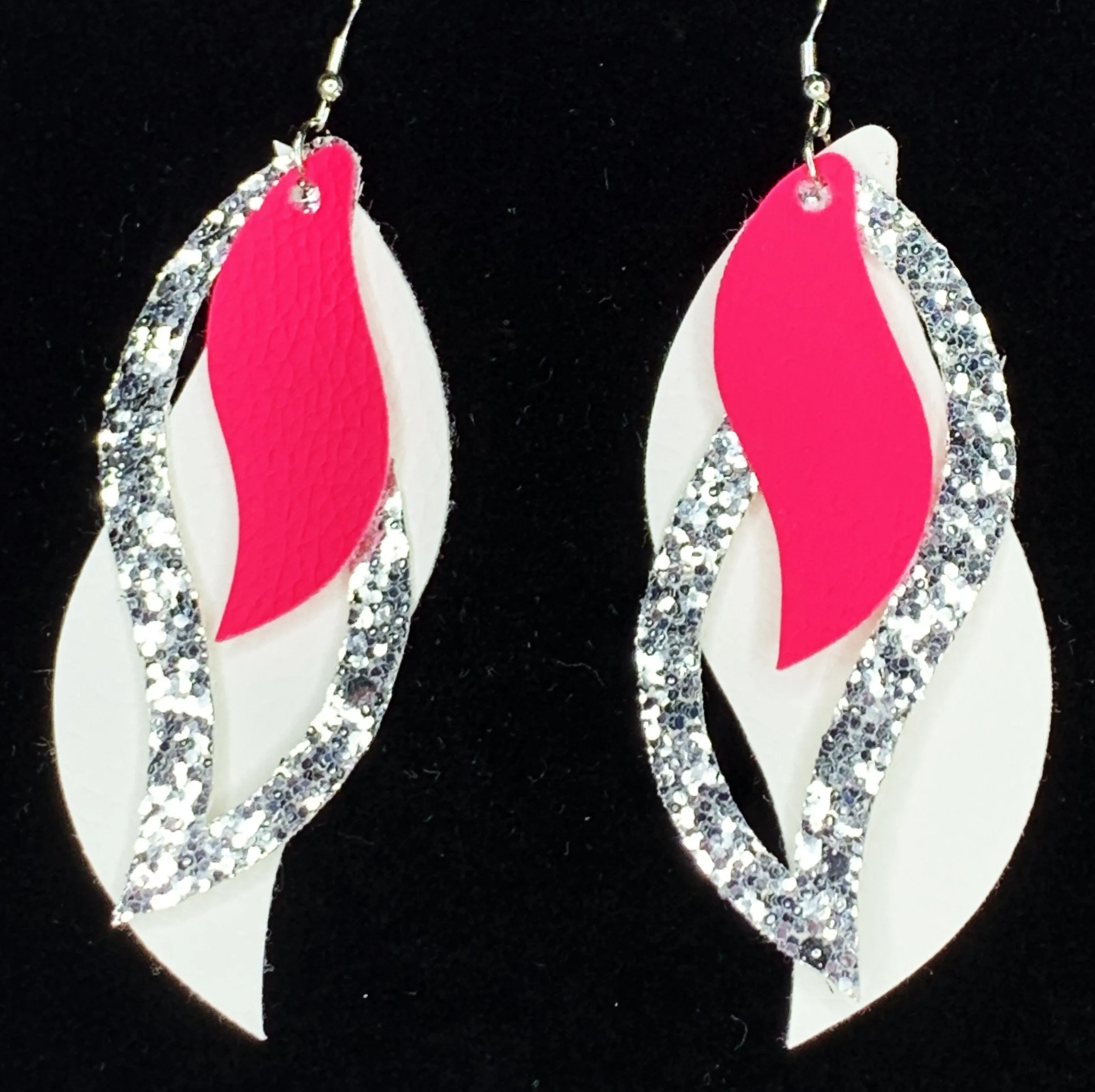 Triple Leaf Pink & White Earrings