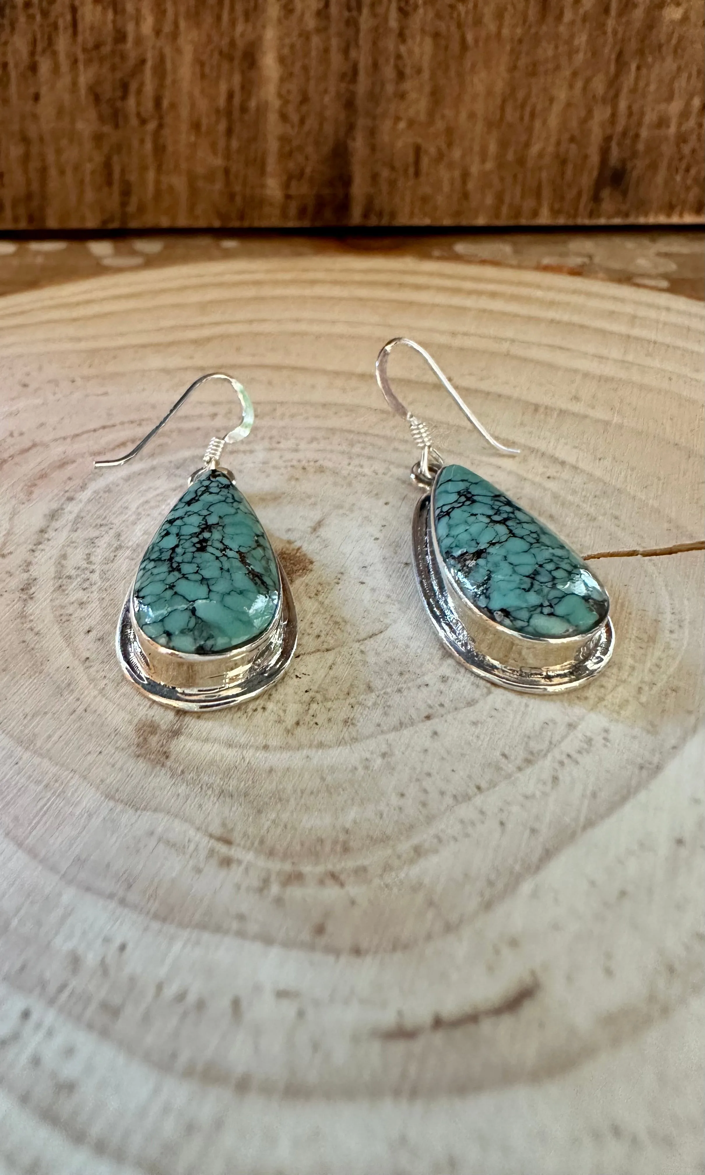 TURQUOISE TEARDROPS Navajo Sterling Silver Earrings Hallmark J