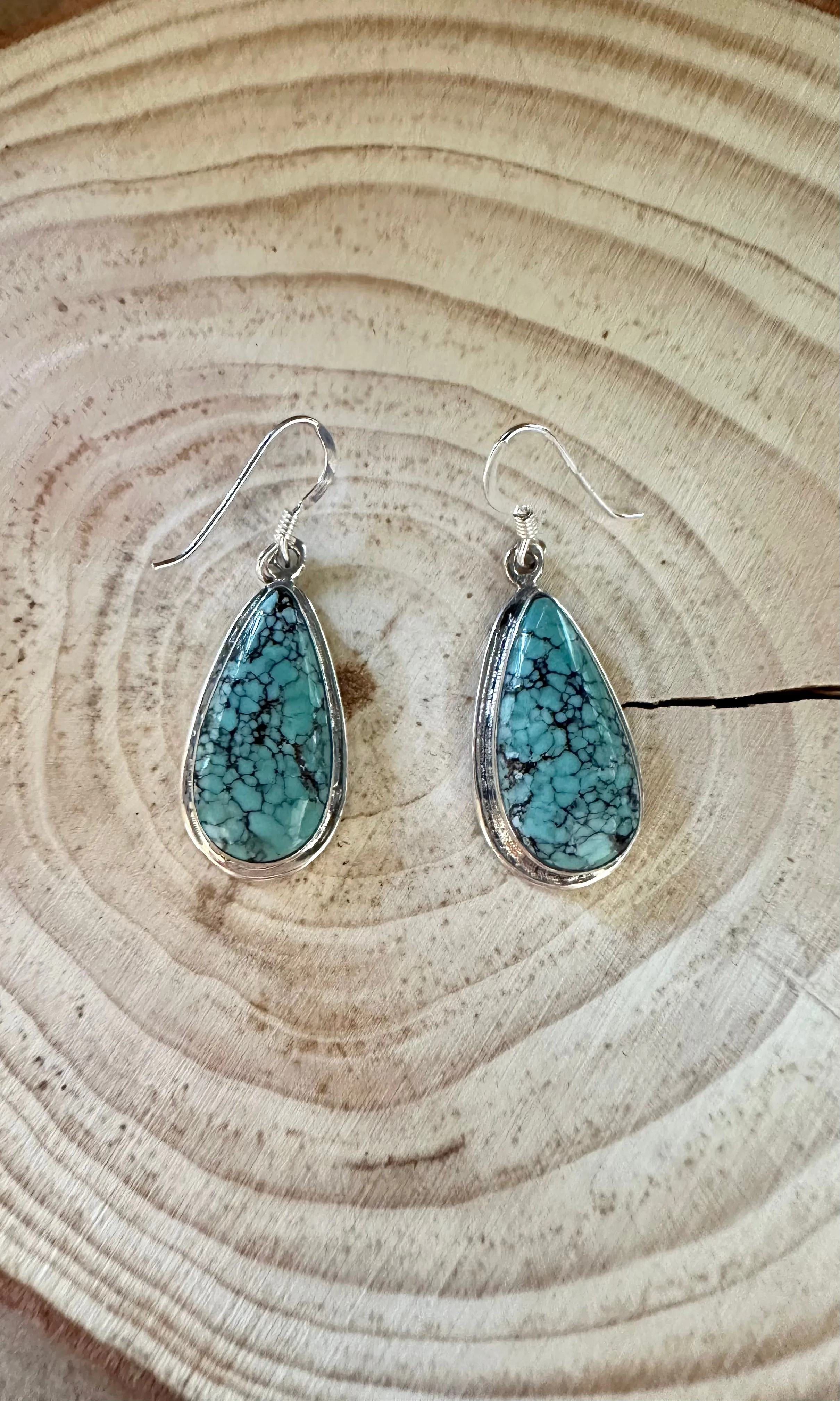 TURQUOISE TEARDROPS Navajo Sterling Silver Earrings Hallmark J